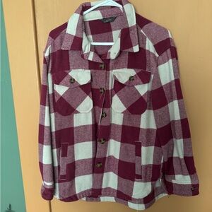 Pink and White Plaid Button-Up Jacket